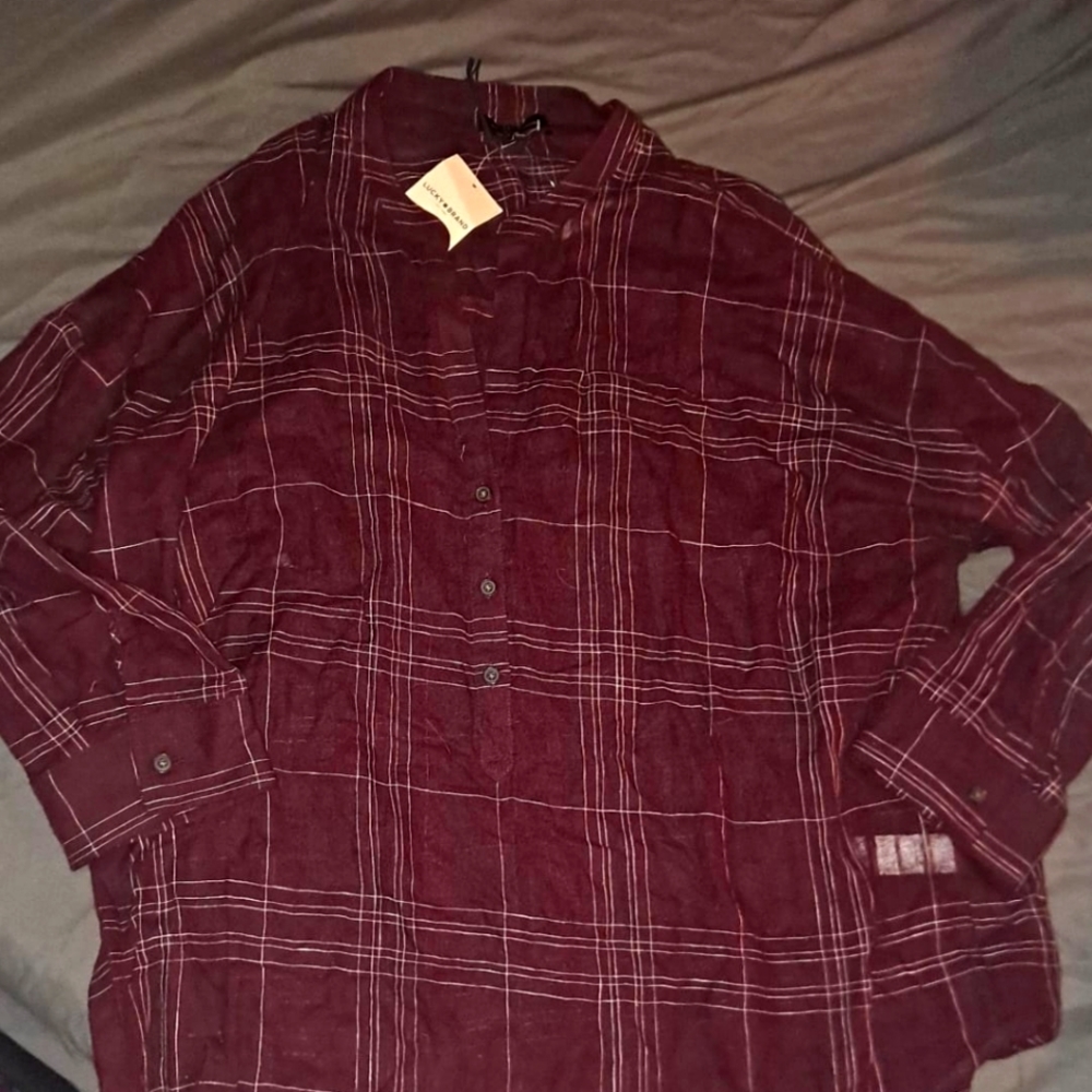 Maroon and white striped blouse